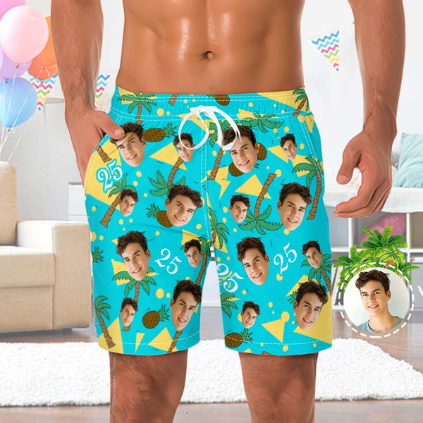 Custom Face And Number Beach Shorts Coconut And Pineapple Multicolor Beach Shorts