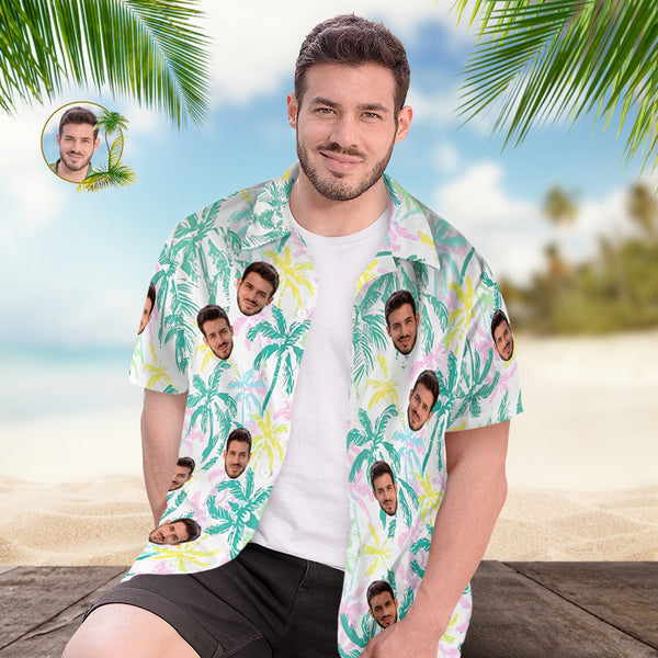 Custom Face Hawaiian Shirt Men's Vibe Vocation Hawaiian Shirt Colorful Palm Trees