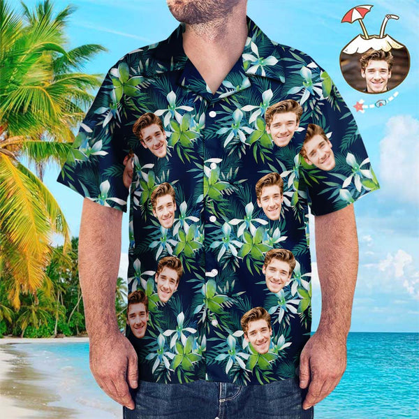 Custom Girlfriend Face Leaves Men's All Over Print Hawaiian Shirt