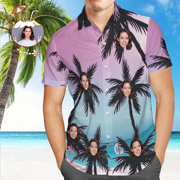 Custom Face Funky Hawaiian Shirt Coconut Trees Button Down Shirts
