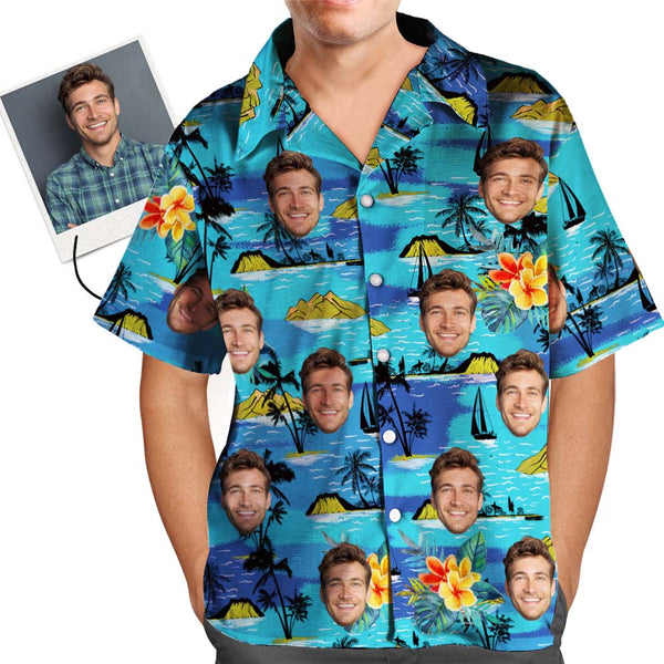 Custom Boyfriend Face Tropical island Men's All Over Print Hawaiian Shirt