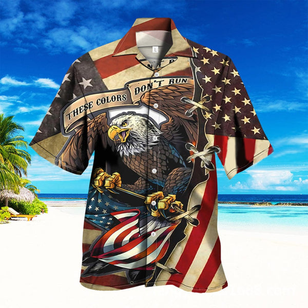 Men's Patriotic Hawaiian Shirts USA Flag Independence Day Shirts - THESE COLORS DON'T RUN