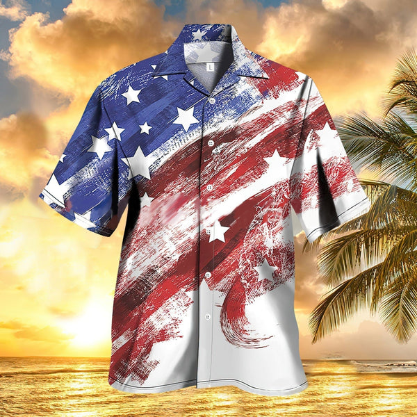 Mens Patriotic Hawaiian Shirt USA Flag Casual Breathable Short Sleeve Vintage Hawaiian Shirt