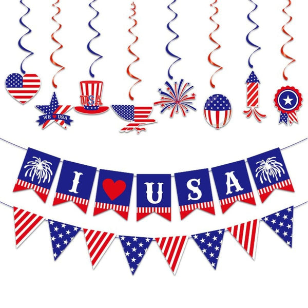 4th of July Decorations Hanging Swirls Banner Independence Day Decor for Home Patriotic Party Supplies - GiftLab