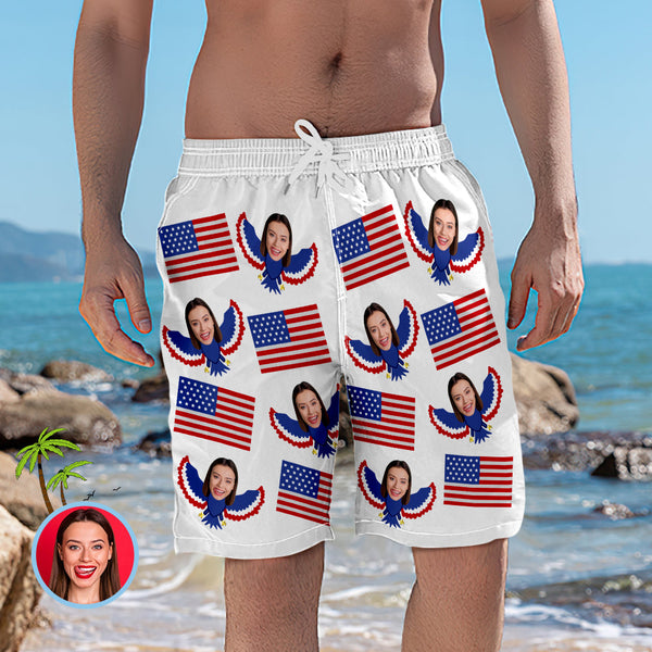 Custom Face Swim Trunks American Flag Swim Trunks with Pictures