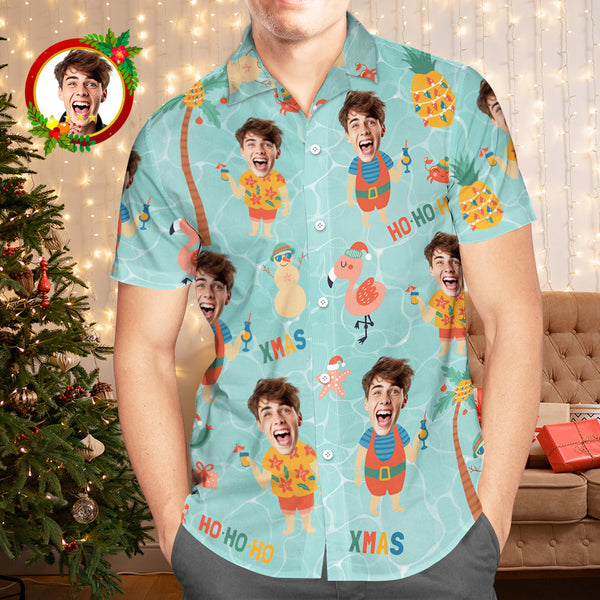 Custom Face Hawaiian Shirt Pineapple With Santa Claus Men's Christmas Shirts