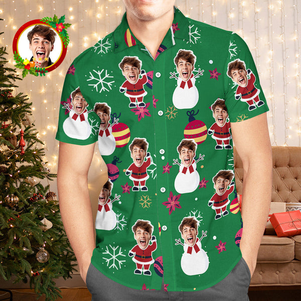 Custom Face Hawaiian Shirt Christmas Ball Men's Christmas Shirts