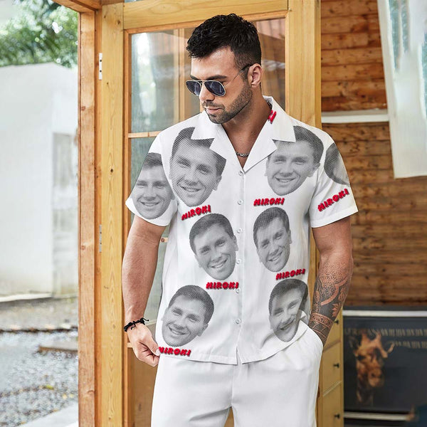 Custom Face and Text Hawaiian Shirt Men's All Over Print Aloha Shirt Retro Face Shirt Gift