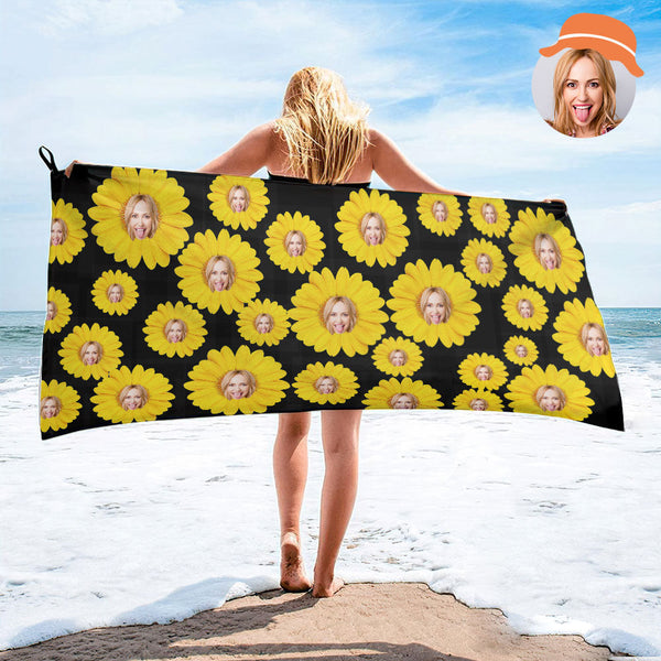 Custom Faces Sunflower Towel Personalized Photo Towel Funny Gift