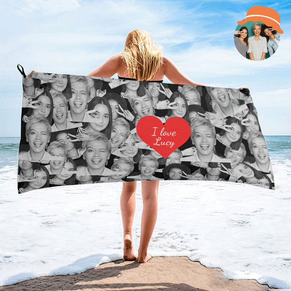 Custom Red Heart Towel Personalized Photo Towel Funny Gift