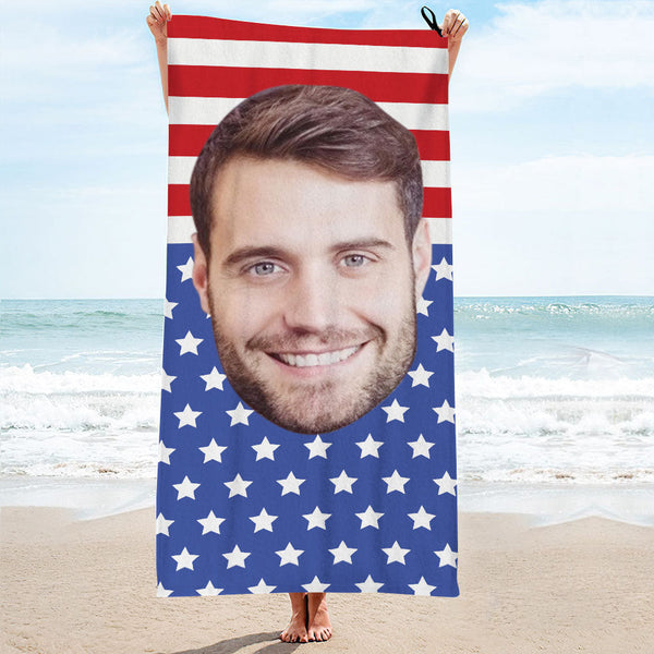 Custom Face America Flag Towel Personalized Photo Beach Towel Funny Gift