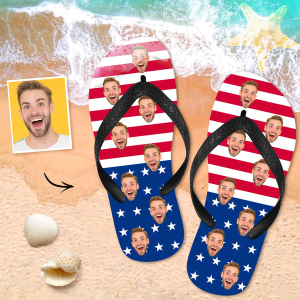 Custom Face Flip Flops American Personalized Beach Shoes For Husband