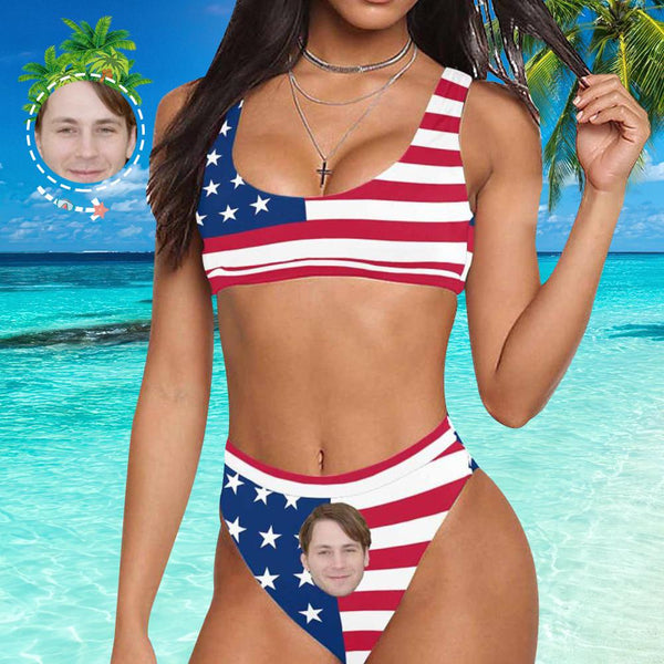 Face Swimsuit Custom Bikini with Husband Face - American Flag