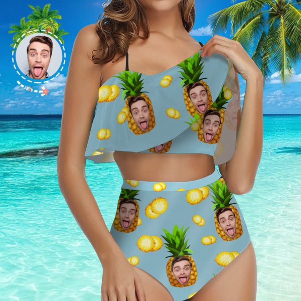 Face Swimsuit Custom Bikini with Face Sexy High Waisted Bikini- Pineapple