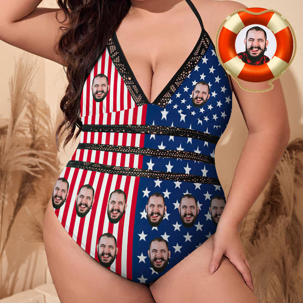 Custom Face Swimsuit Sexy Bathing Suits for Plus Size Women - American Flag