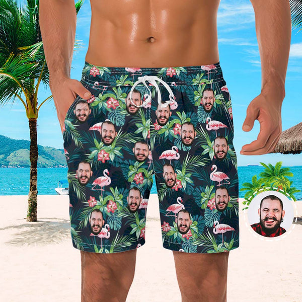 Men's Custom Face Beach Trunks Flamingo Shorts