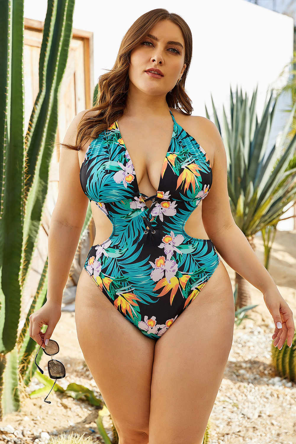 Milan Lace Up V Neck One Piece Swimsuit - Plus Size – Mocca Beach